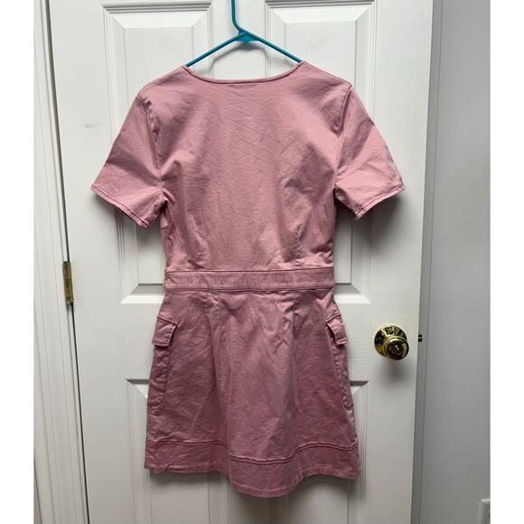 Finders Keepers Dress Pink Button Down Cargo Mini Cotton Stretch Mini Women's 8 - Picture 4 of 8